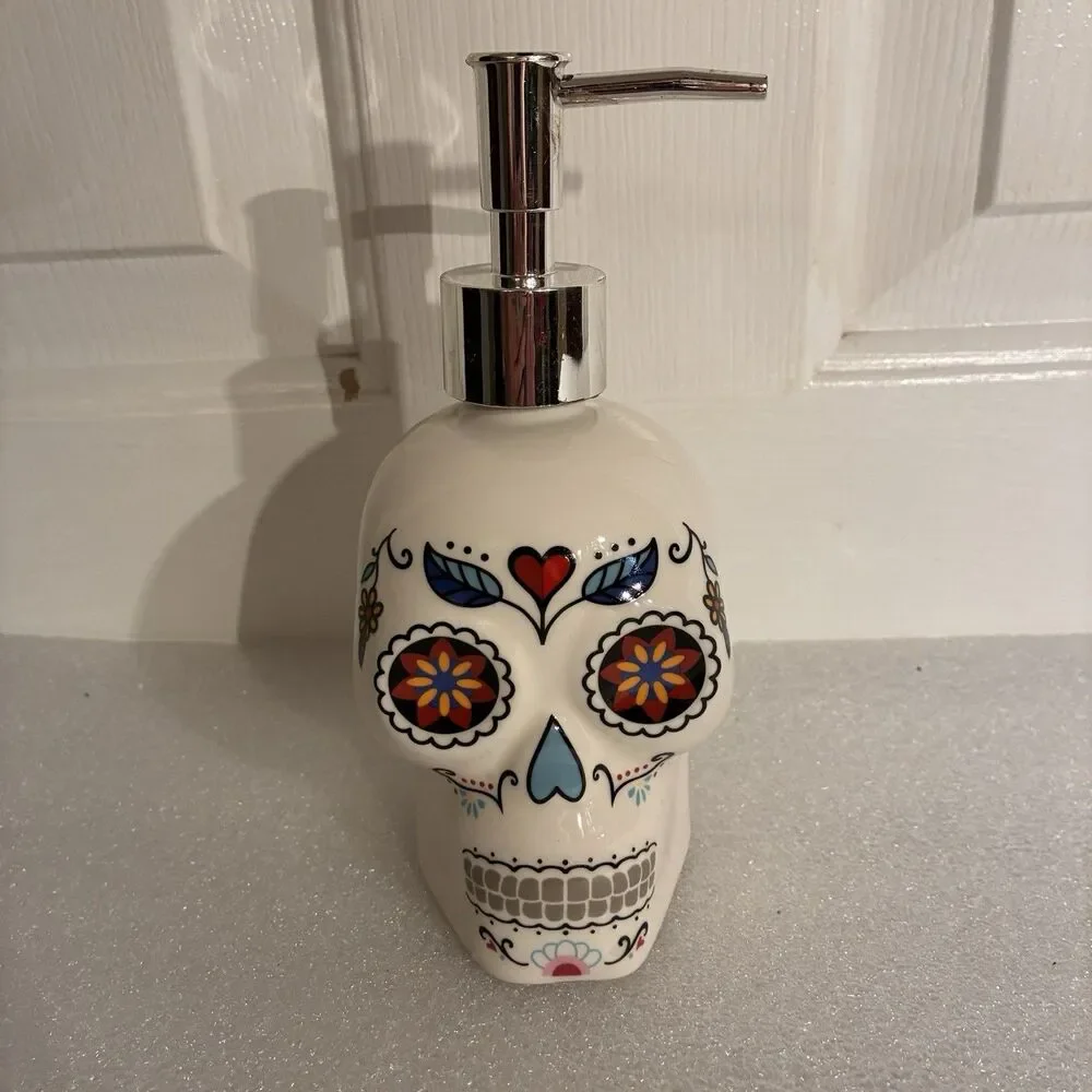 Day Of The Dead Soap Or Lotion Pump. White With Printed Face. 7” Including Pump